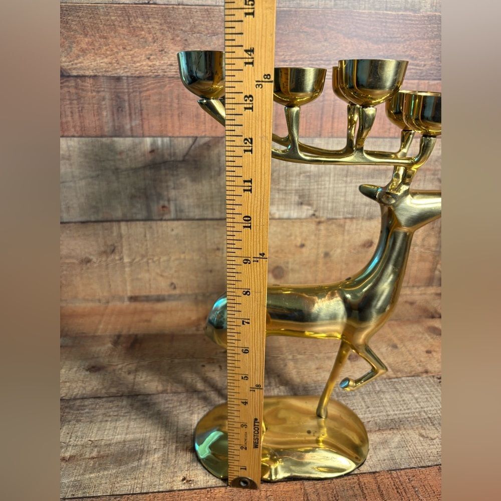 Vintage Large Tall 14.5” Brass Deer Reindeer Votive 8 Candle Holders MCM Holiday - Picture 11 of 13